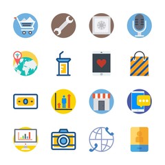 icon Digital Marketing with microphone, shopping cart, money, profits and presentation