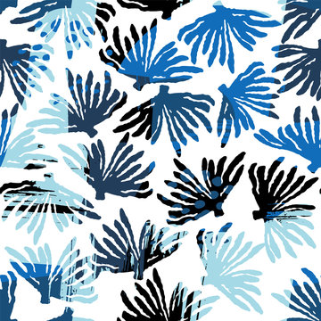 Vector sea seamless pattern with hand drawn textures.