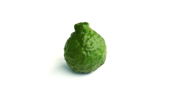makrut lime or kaffir lime (Citrus hystrix)  on white background