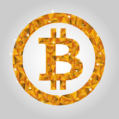 Crypto currency. Gold coin bitcoin in low-poly style