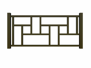 Brown wooden railing with wooden balusters 3d rendering