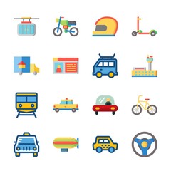 icon Transportation with car, train, truck, motorbike and zeppelin