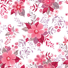 Floral seamless pattern. Flower background. Ornamental fabric retro painting