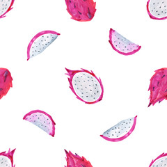 Watercolor pitaya. Hand painted seamless pattern with exotic fruits. Seamless background