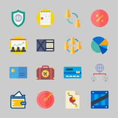Icons about Business with target, teamwork, presentation, percentage, shield and credit card