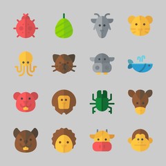 Icons about Animals with cow, squirrel, beetle, horse, lion and monkey