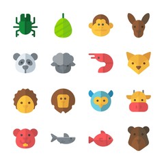icon Animals with lion, beetle, owl, cocoon and panda