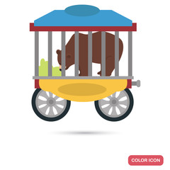 Circus bear in the mobile cage color flat icon