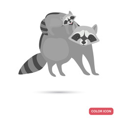Raccoon with cub color flat icon