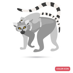 Obraz na płótnie Canvas Cat's lemur and cub color flat icon
