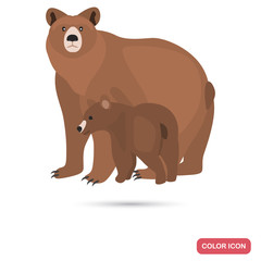 Broun bear with cub color flat icon