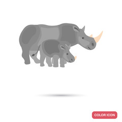 Rinoceros and cub color flat icon