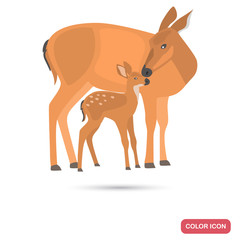 Deer and fawn color flat icon
