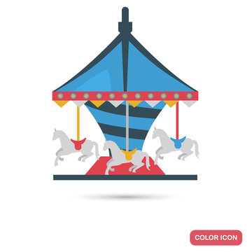 Amusement park carousel color flat icon