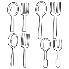 vector set of spoons and forks