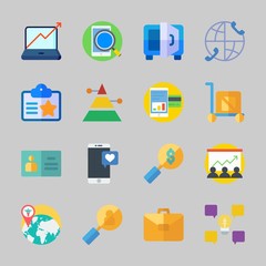 Icons about Business with idea, id card, worldwide, stats, smartphone and search