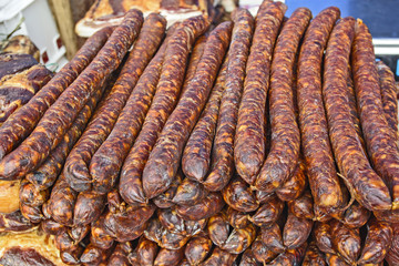 Pork sausages smoked and dried