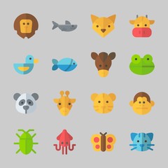 Icons about Animals with cat, fox, frog, tiger, duck and giraffe