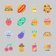 Icons about Food with mushroom, cherry, taco, pineapple, pea and mustard