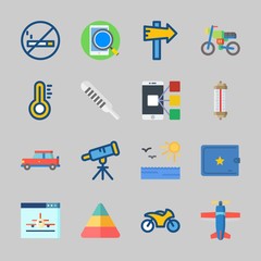 Icons about Travel with pyramid, motorbike, car, sun, wallet and mo smoking