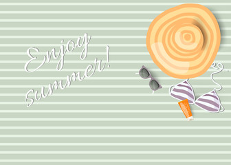 Pastel summer striped background, top view, vector illustration