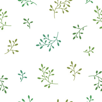 Floral Seamless pattern texture with green berries branches on white background. Vector illustration