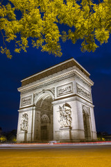 Arc de triomphe in Paris with blue sky at night