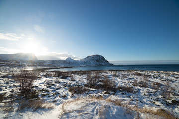 Lofoten Islands Utakleiv Beach landscape, Lofoten Islands, Nordland, Norway, Scandinavia, Europe