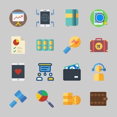 Icons about Business with wallet, presentation, telemarketer, coins, suitcase and agenda