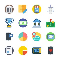 icon Digital Marketing with trophy, pie chart, museum, microphone and newspaper