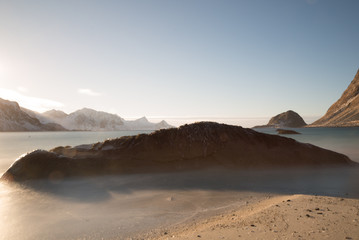 Fototapeta na wymiar Lofoten Islands Utakleiv Beach landscape, Lofoten Islands, Nordland, Norway, Scandinavia, Europe