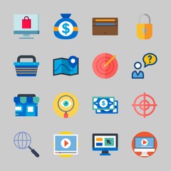Icons about Commerce with online , padlock, shopping basket, user, video player and search