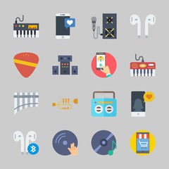 Icons about Music with piano, cd, compact disc, microphone, radio and earphone