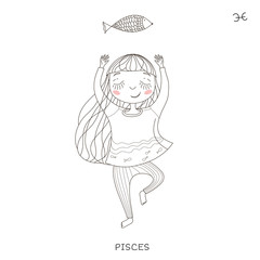 cute girl in the form of zodiac sign. Pisces