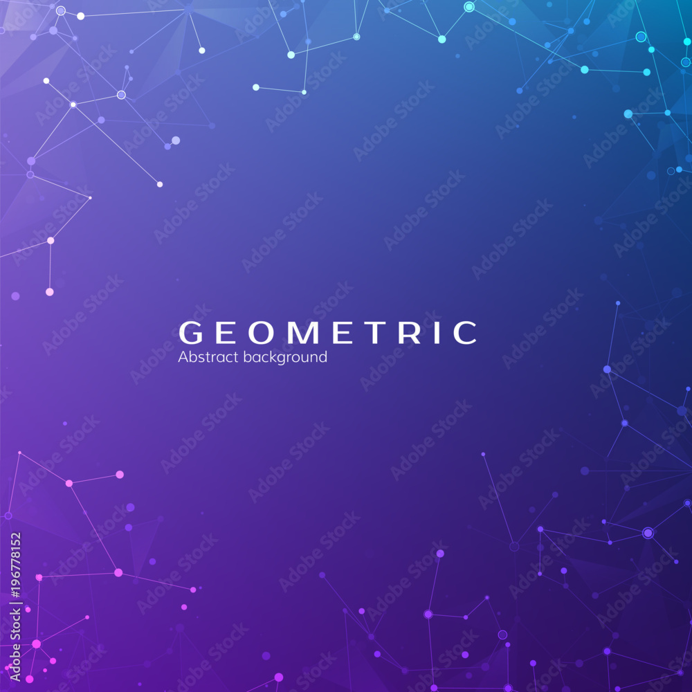 Poster connection structure. particles in space. abstract polygonal space low poly dark background with con