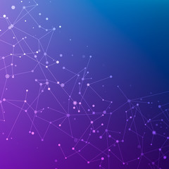 Connection structure. Particles in space. Abstract polygonal space low poly dark blue and purple background with connecting dots and lines. Vector illustration