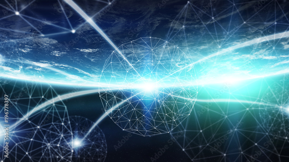 Leinwandbilder connections system and datas exchanges on planet earth 3d rendering