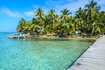 Fototapeta na wymiar Belize Cayes - Small tropical island at Barrier Reef with paradise beach - known for diving, snorkeling and relaxing vacations - Caribbean Sea, Belize, Central America