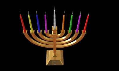 Hanuka menorah and candles isolated on white or black