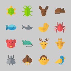 Icons about Animals with mosquito, shark, rat, deer, fish and kangaroo