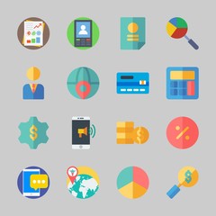 Icons about Business with smartphone, manager, credit card, coins, worldwide and search