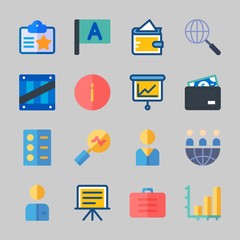 Icons about Business with user, flag, search, presentation, teamwork and bar chart