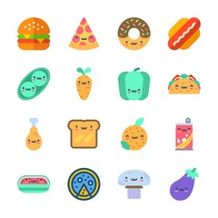 icon Food with taco, watermelon, mushroom, donut and pizza