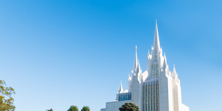 Blue sky over Mormon Temple in San Diego