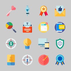 Icons about Seo with target, key, email, quality, devices and search