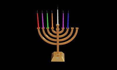 Hanuka menorah and candles isolated on white