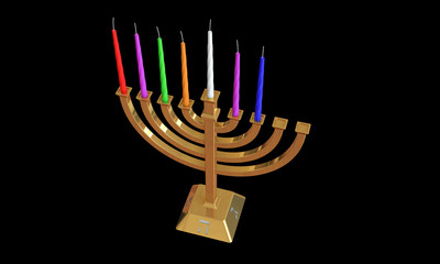 Hanuka menorah and candles isolated on white