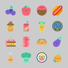 Icons about Food with pineapple, cake, eggplant, sushi, soda and ice cream