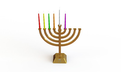 Hanuka menorah and candles isolated on white