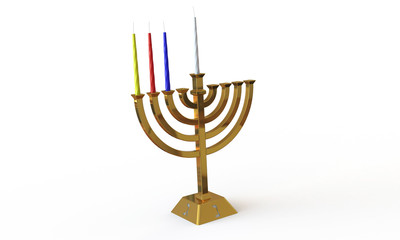 Hanuka menorah and candles isolated on white